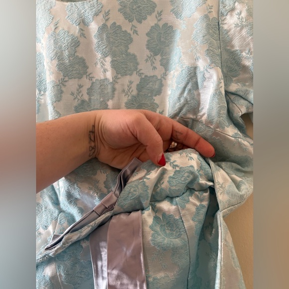 Handmade Vintage Precious 50’s 60’s Blue Floral Jacquard Dress - Picture 4 of 5